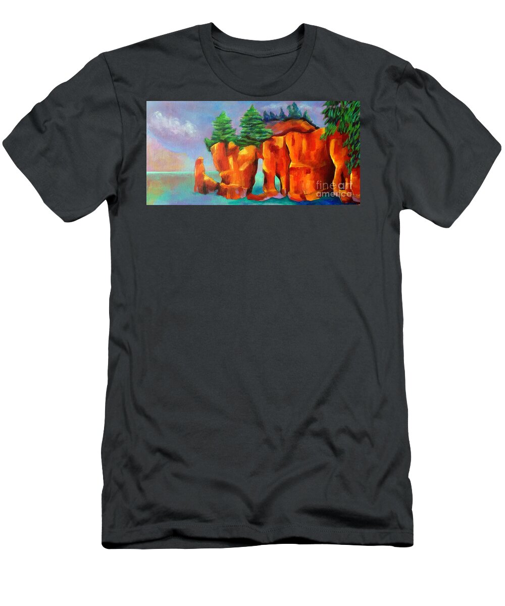 Landscape T-Shirt featuring the painting Red Fjord by Elizabeth Fontaine-Barr