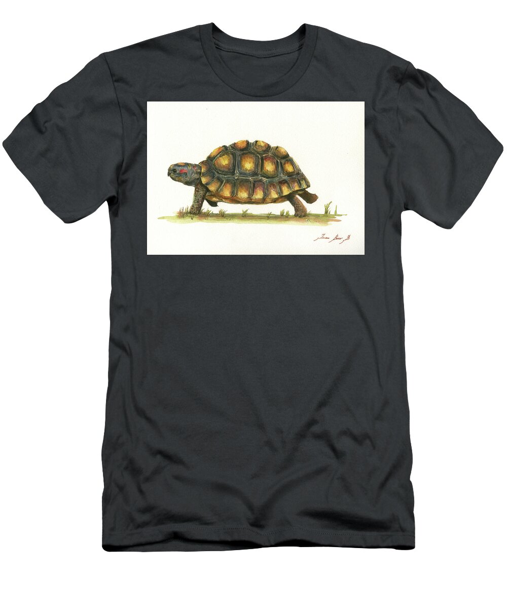 Radiated Tortoise T-Shirt featuring the painting Red Footed TOrtoise by Juan Bosco