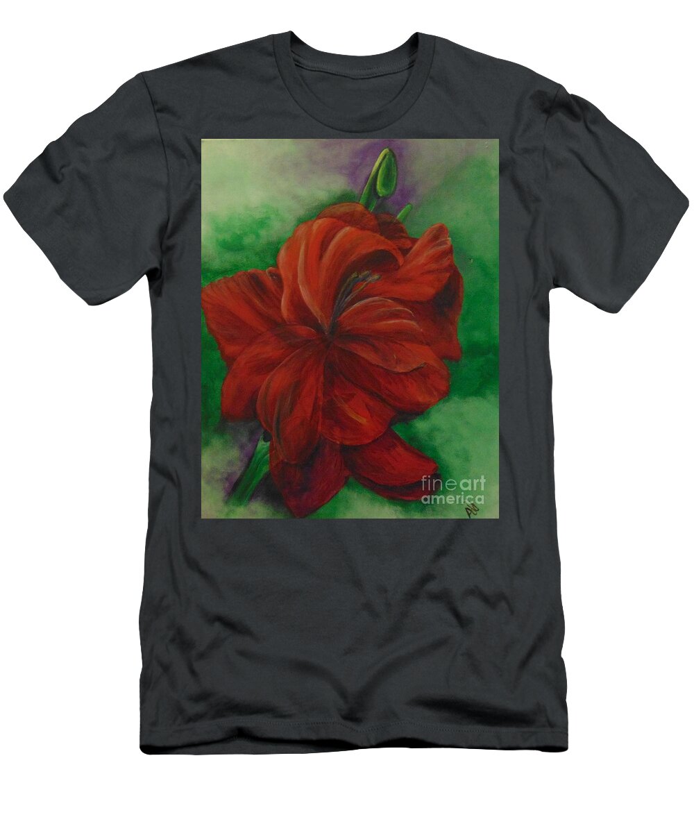 Floral T-Shirt featuring the painting Red Gladiolus by Saundra Johnson