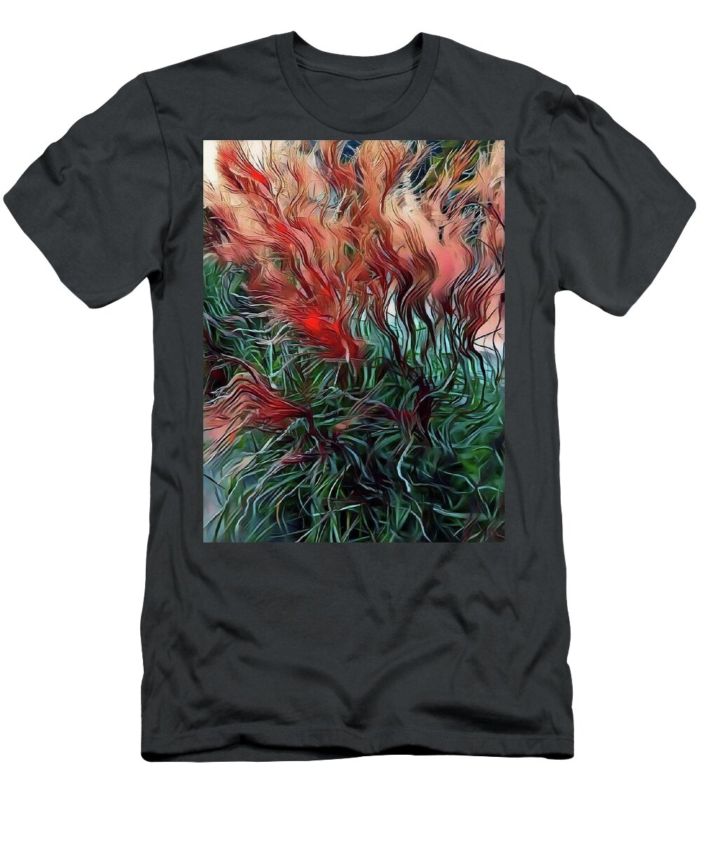 Plant T-Shirt featuring the mixed media Red grasses by Susanne Baumann