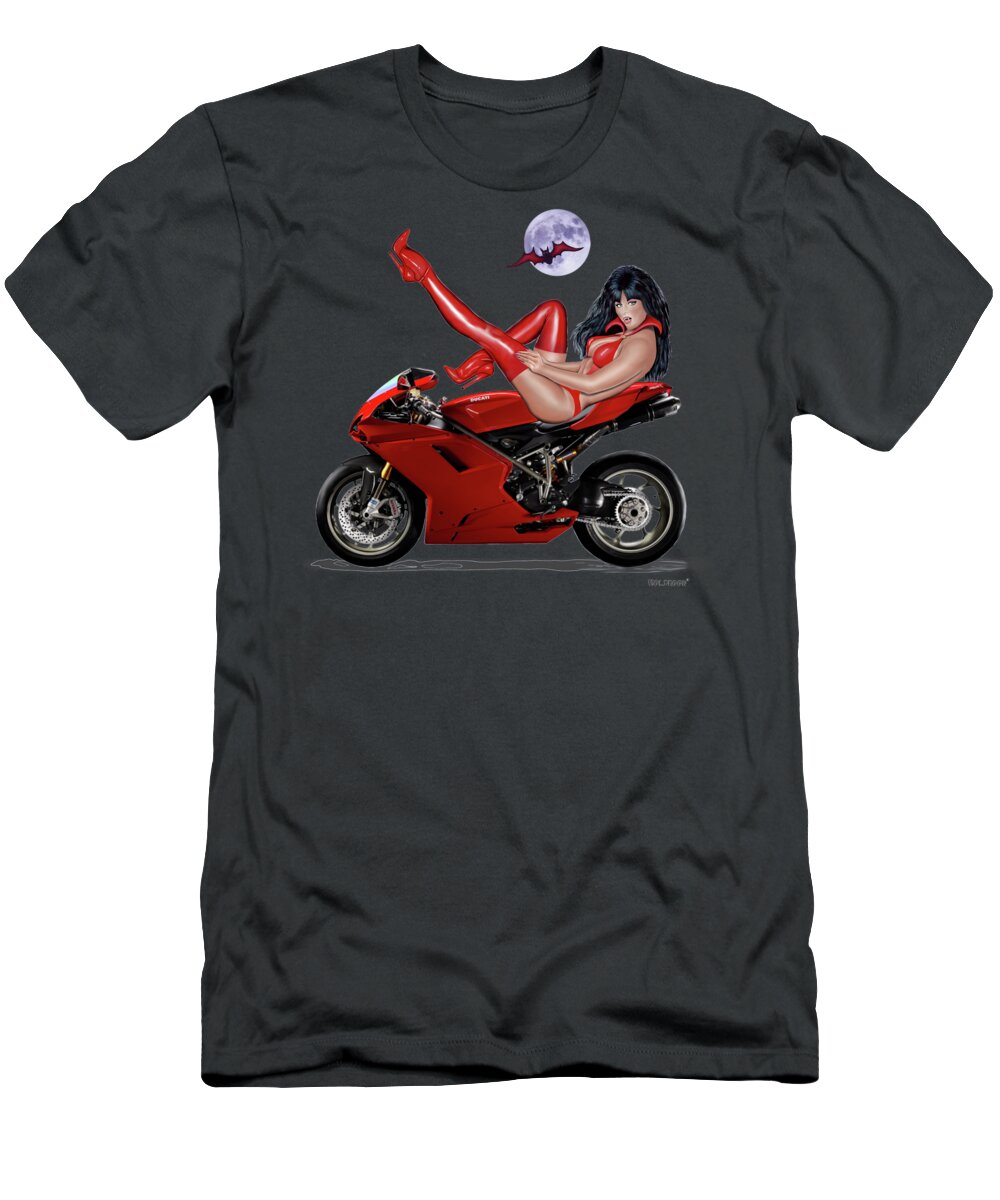 Female Vampire T-Shirt featuring the digital art Red Hot Rider by Glenn Holbrook