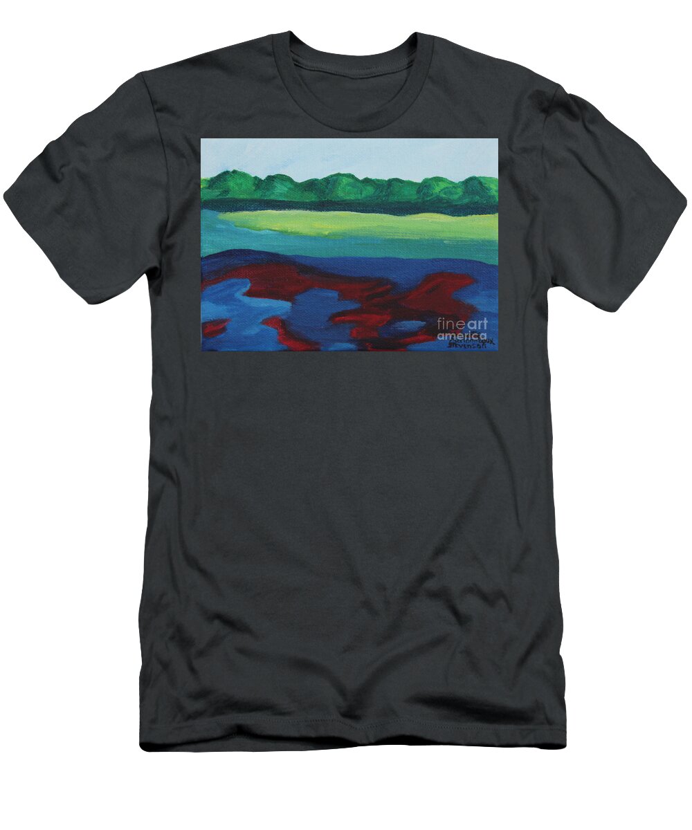 Lake T-Shirt featuring the painting Red Lake by Annette M Stevenson