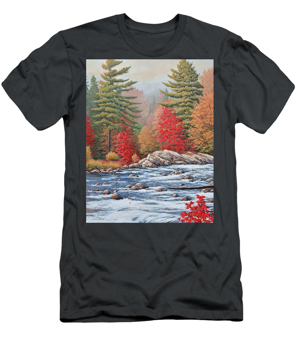 Jake Vandenbrink T-Shirt featuring the painting Red Maples, White Water by Jake Vandenbrink