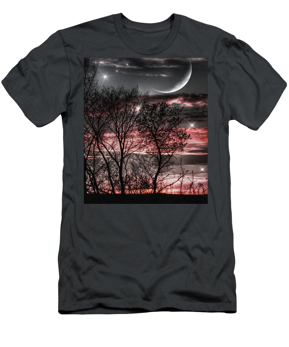 Red Sky Moon T-Shirt featuring the photograph Red Sky Moon by Marianna Mills