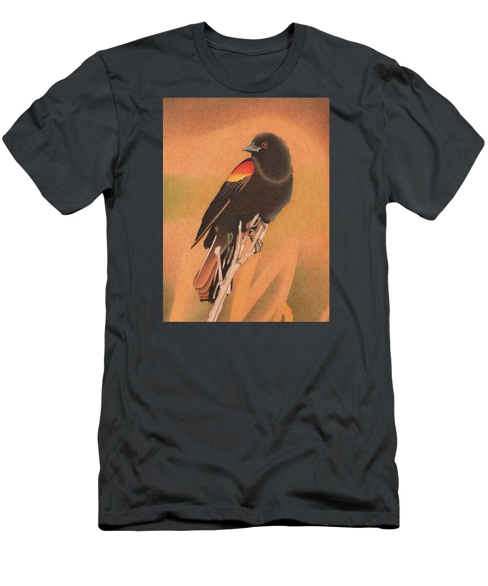 Art T-Shirt featuring the drawing Red-winged Blackbird 3 by Dan Miller