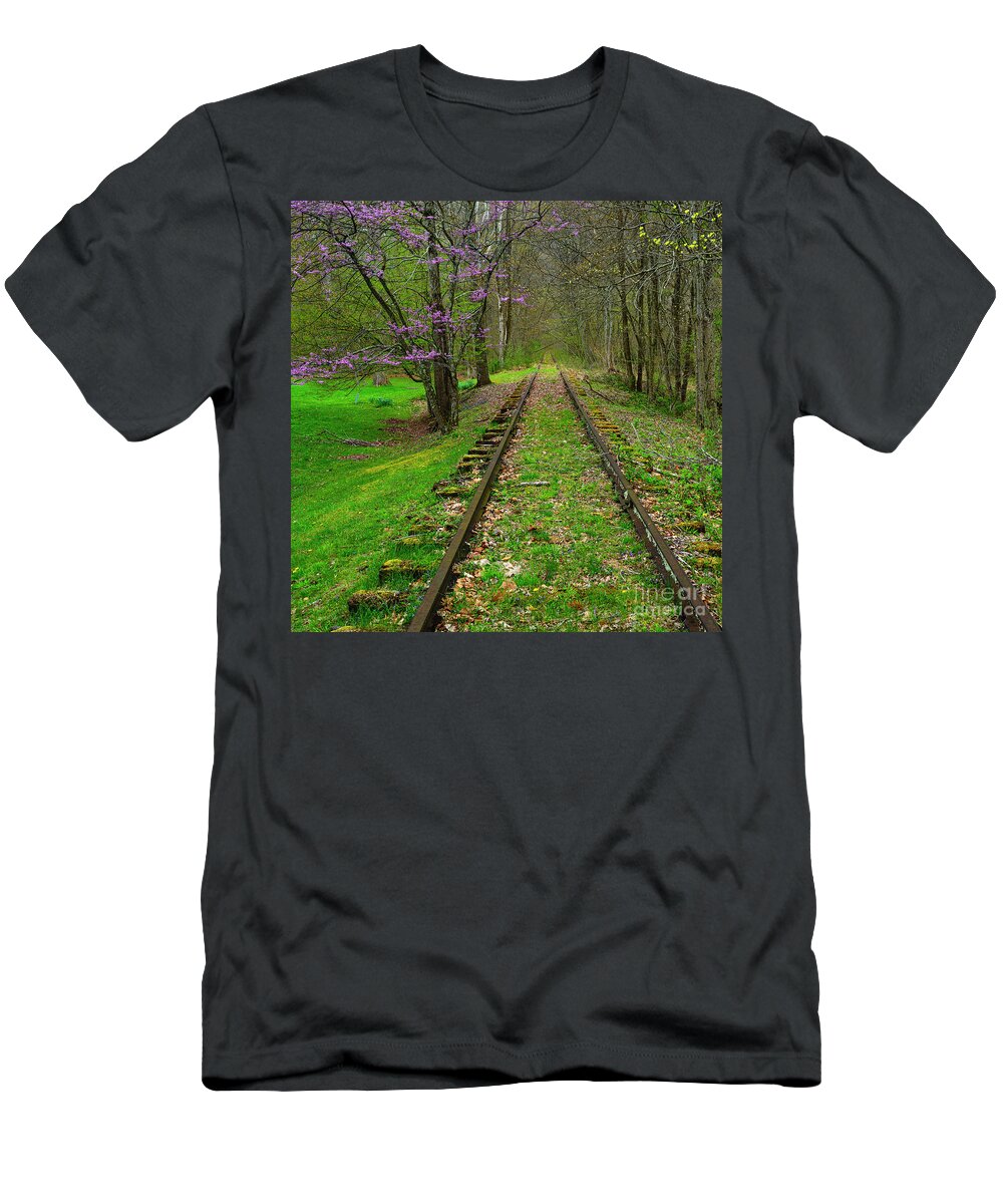 Spring T-Shirt featuring the photograph Redbud and Abandoned Railroad by Thomas R Fletcher