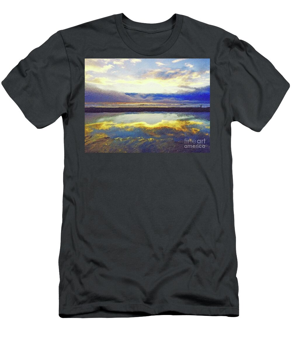 Oregon Beach T-Shirt featuring the painting Reflecting at the Beach by Joseph J Stevens
