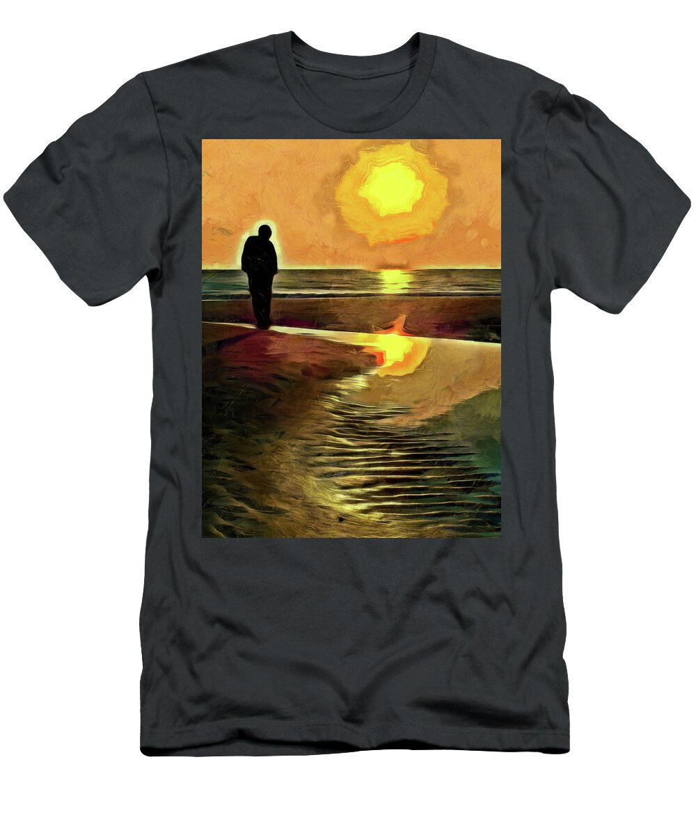 Person T-Shirt featuring the mixed media Reflecting On The Day by Trish Tritz