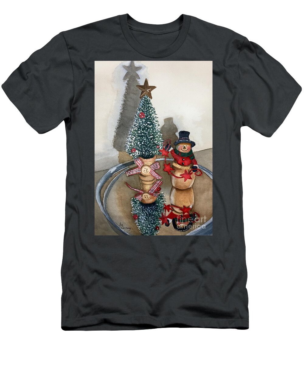 Snowman T-Shirt featuring the painting Reflecting by Sue Carmony