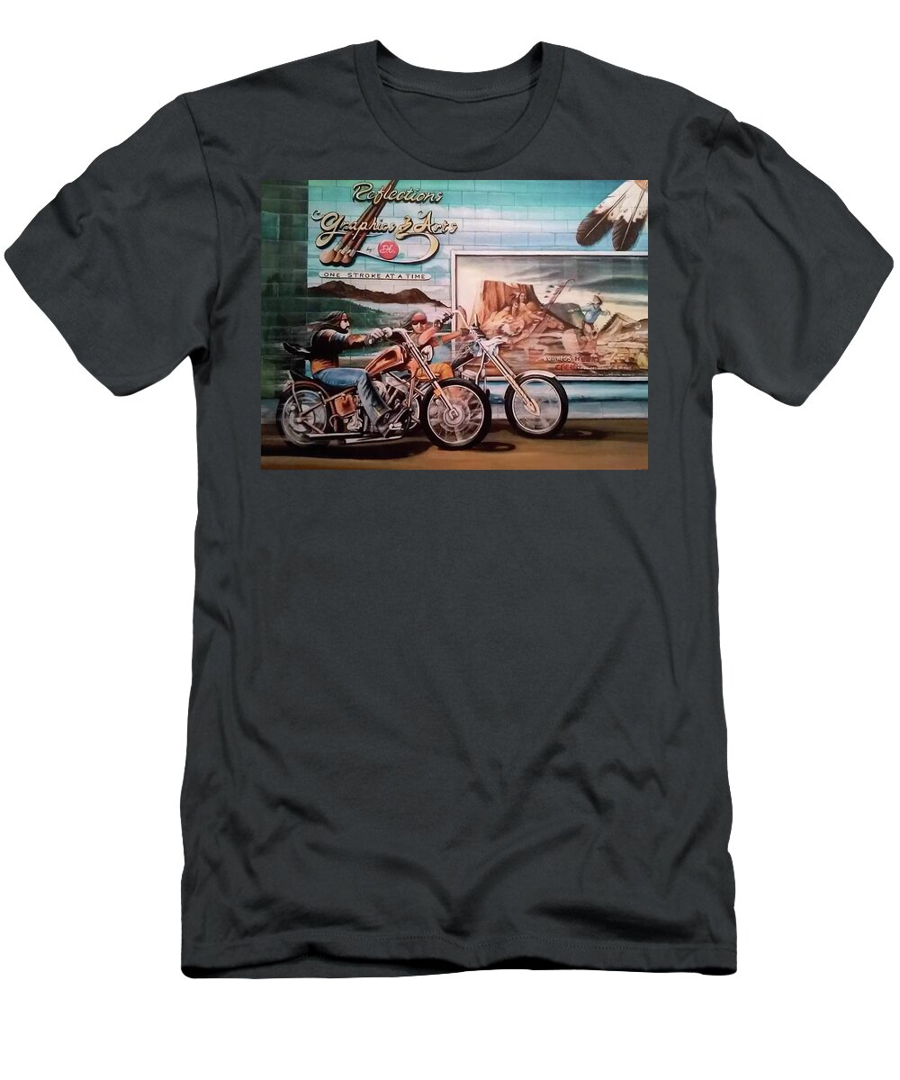 Motorcycle Art T-Shirt featuring the painting Reflections by DC Houle