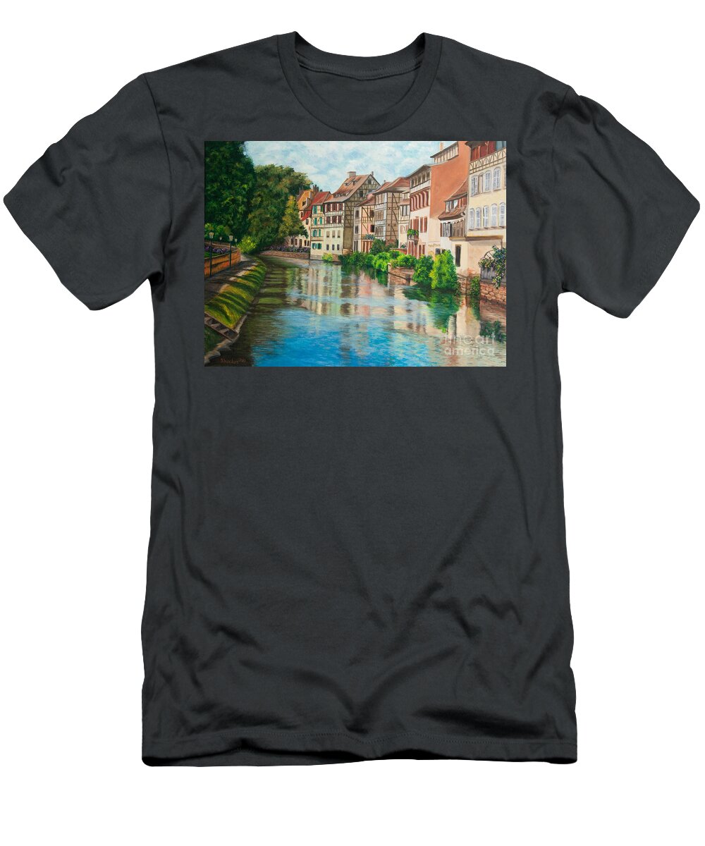 Strasbourg France Art T-Shirt featuring the painting Reflections Of Strasbourg by Charlotte Blanchard