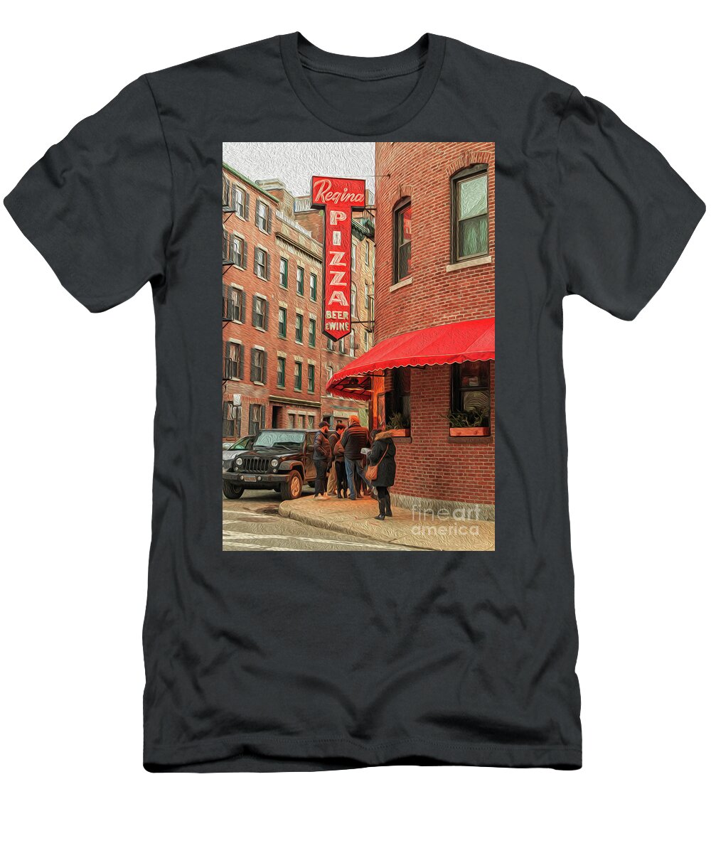 Elizabeth Dow T-Shirt featuring the photograph Regina Pizza It's Worth the Wait by Elizabeth Dow