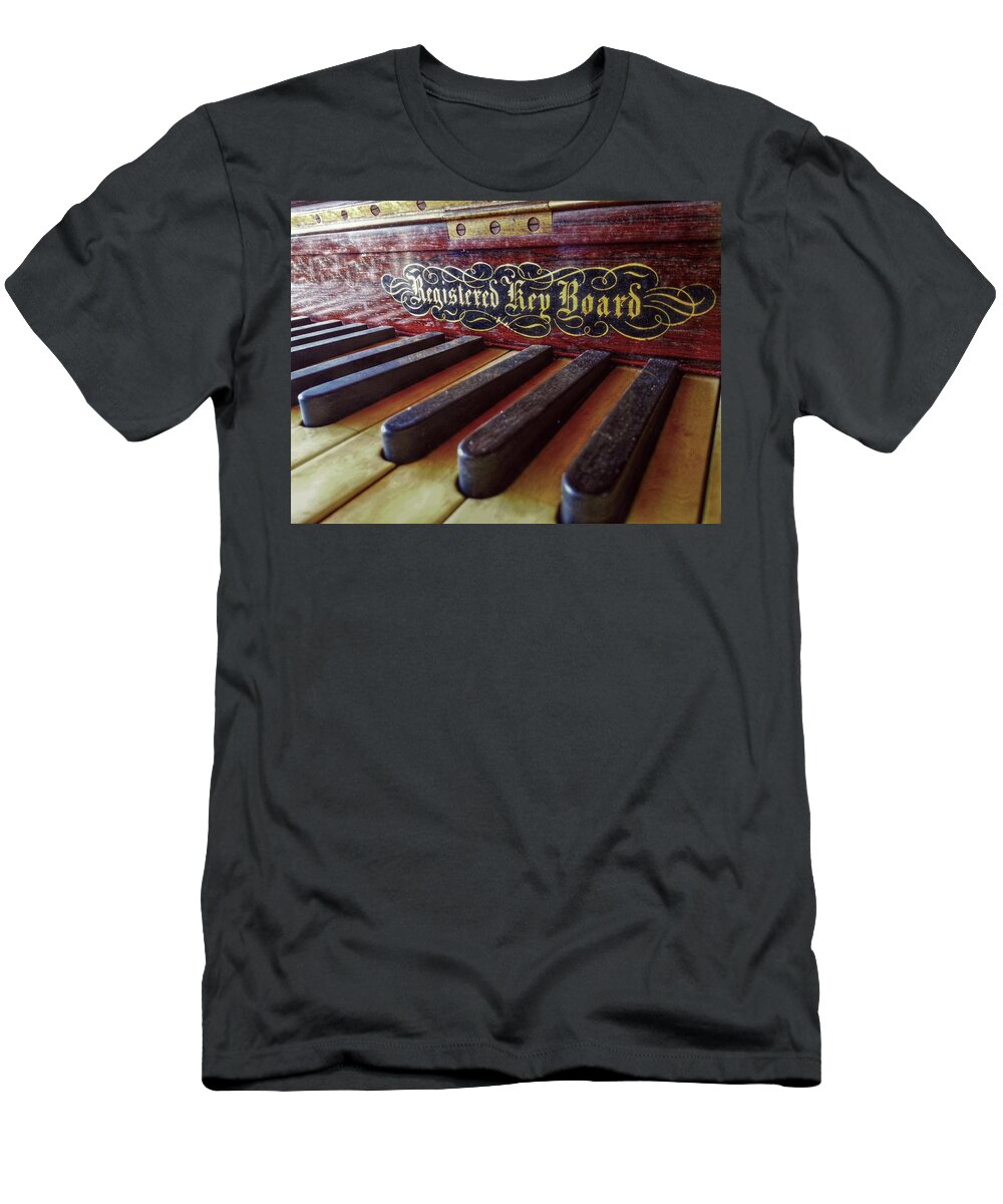 Old Piano T-Shirt featuring the photograph Registered Key Board by Linda Unger