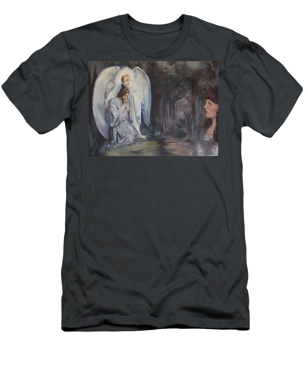 Nila Jane Autry T-Shirt featuring the painting Remembering experiencing being there by Nila Jane Autry