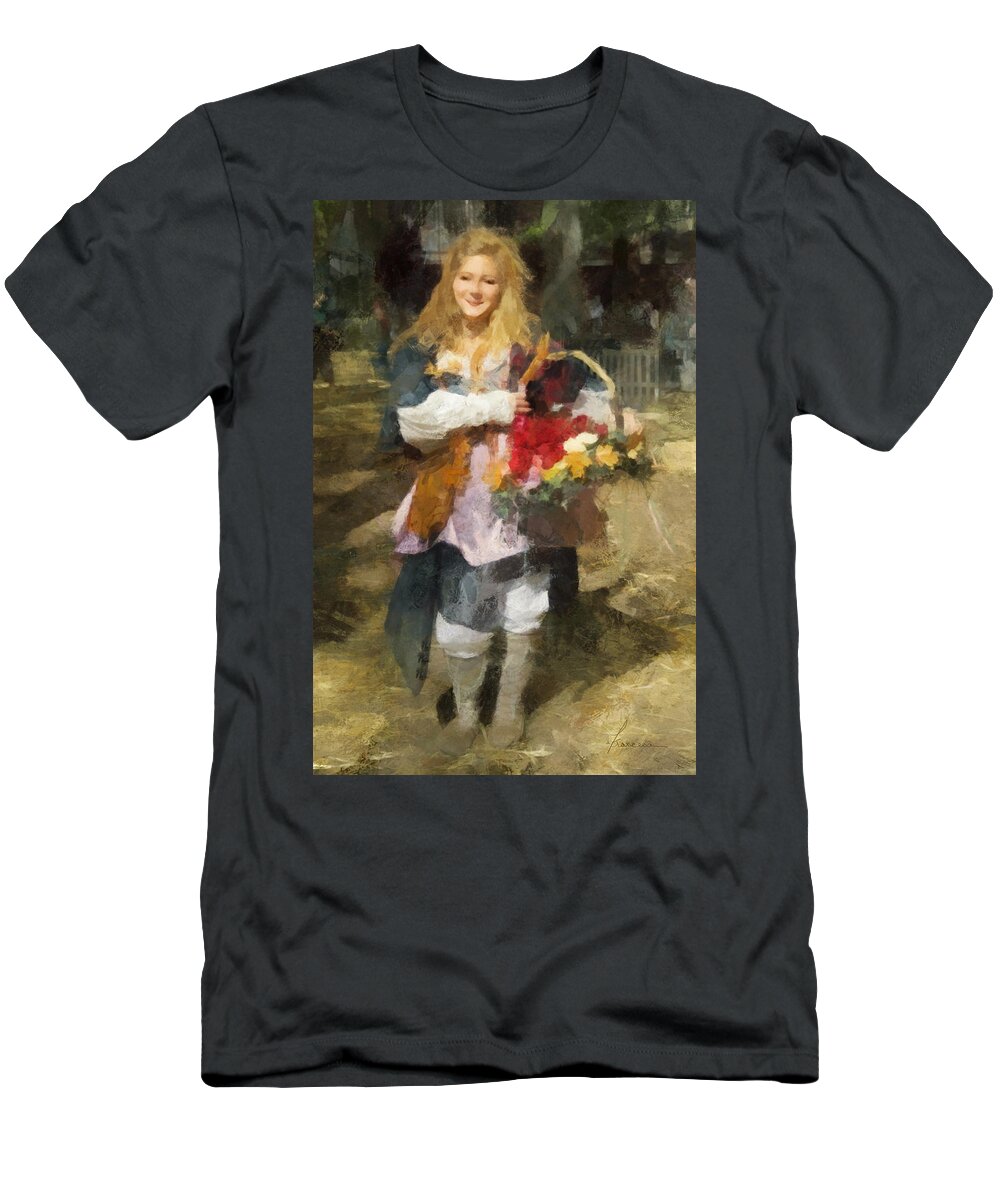 Lady T-Shirt featuring the digital art Renaissance Flower Lady by Frances Miller