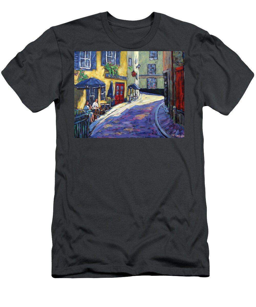 Restaurant T-Shirt featuring the painting Resto Le Cochon Dingue in old Quebec by Richard T Pranke