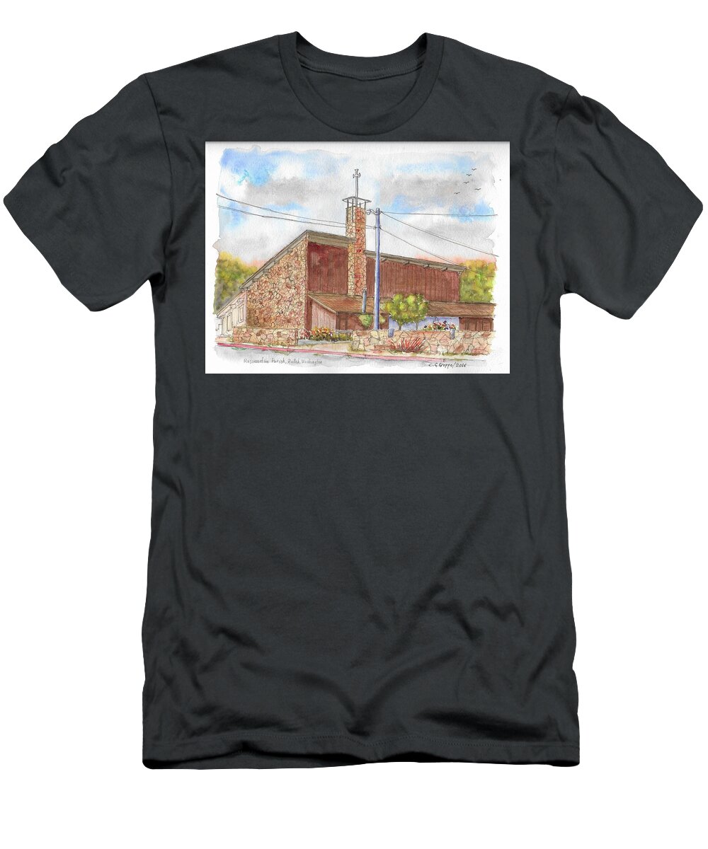 Churchs T-Shirt featuring the painting Resurrection Parish or Zullah, Washington by Carlos G Groppa