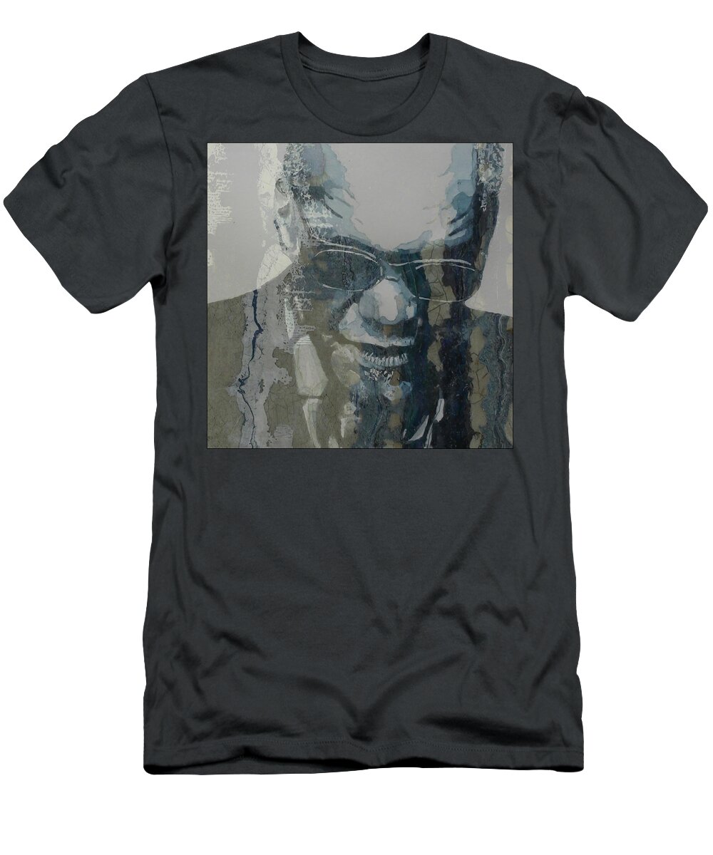 Ray Charles T-Shirt featuring the mixed media Retro / Ray Charles by Paul Lovering