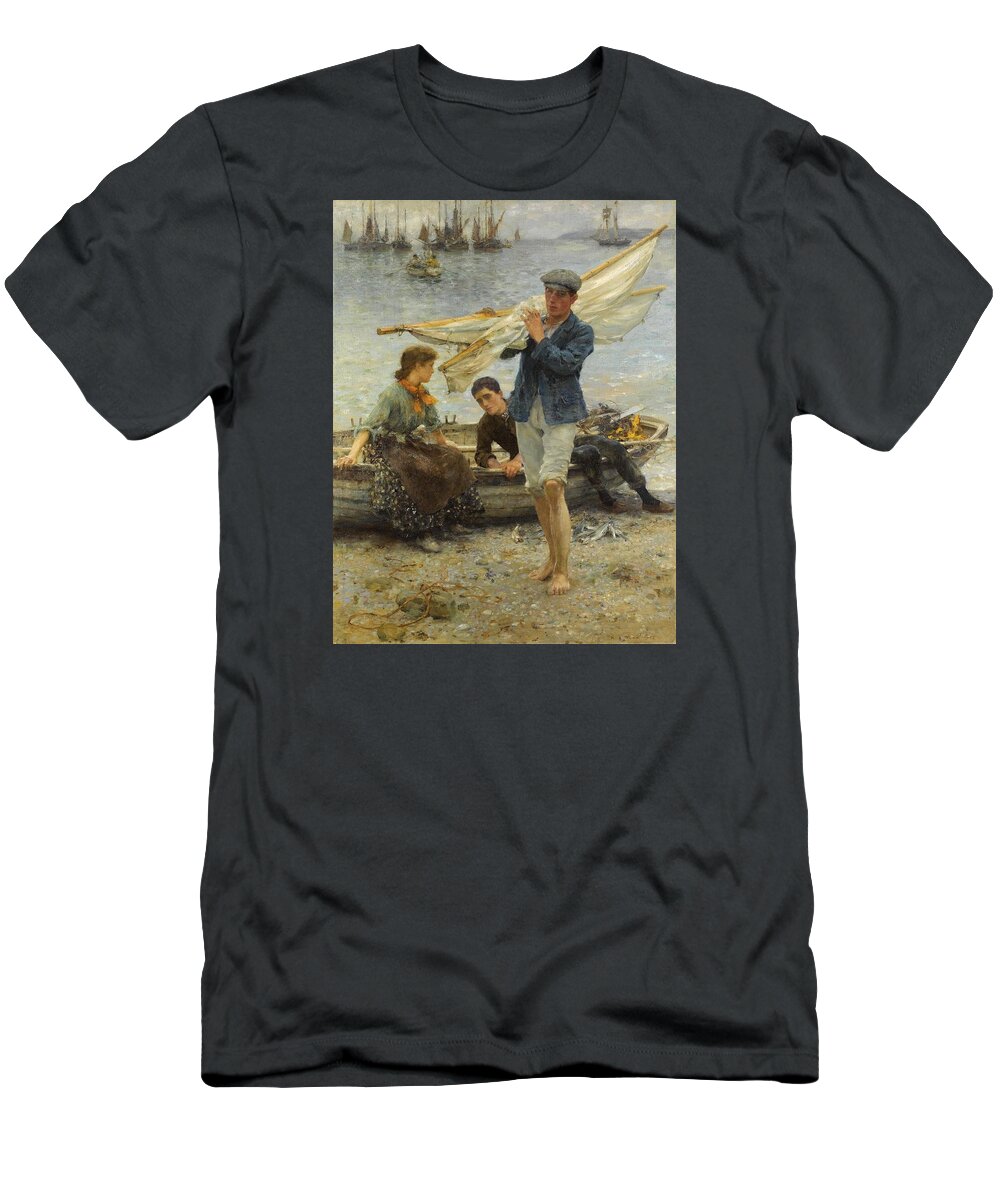 Return From Fishing T-Shirt featuring the painting Return from Fishing by Henry Scott Tuke