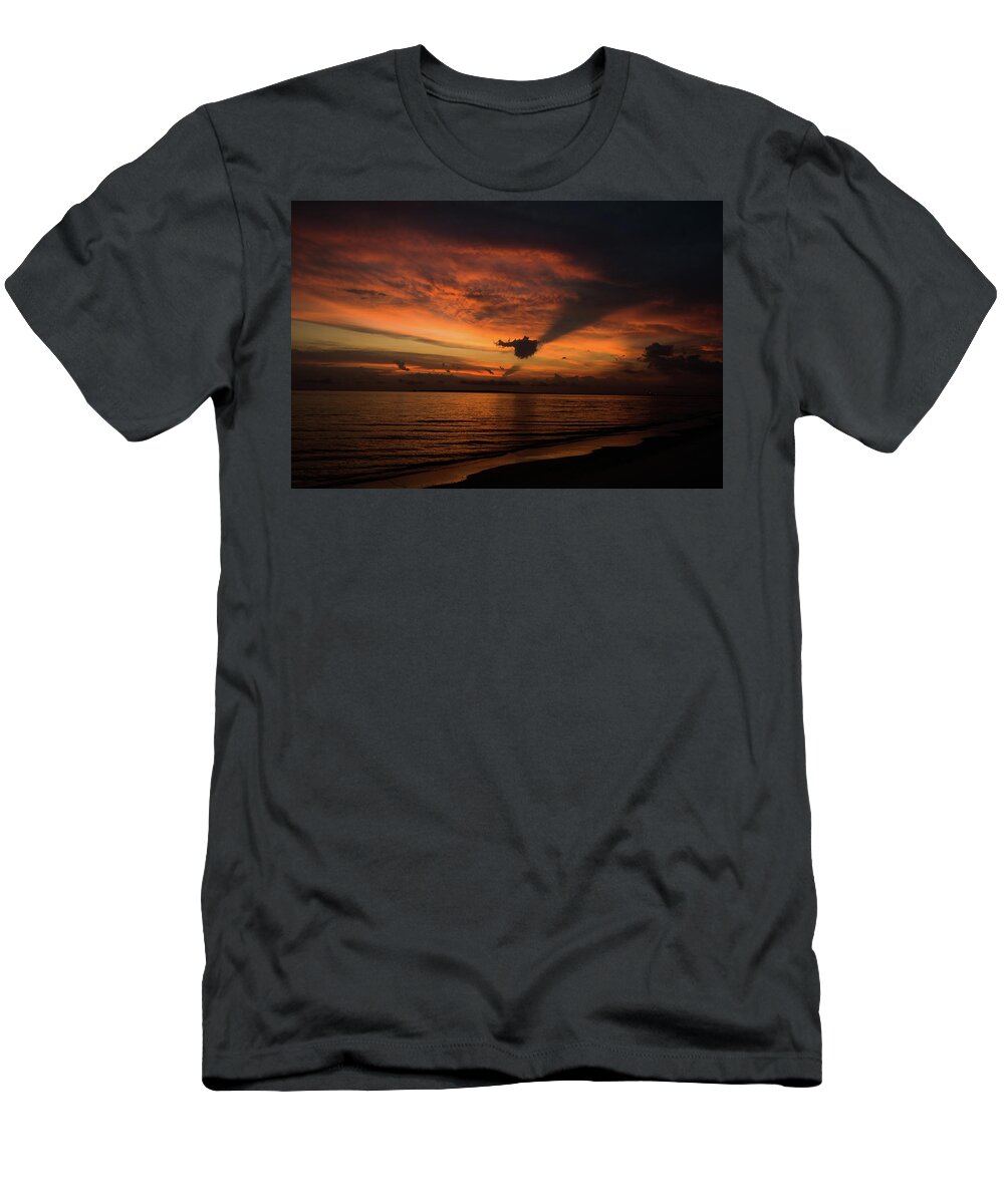Alabama T-Shirt featuring the photograph Reverse God-Ray at Sunset, Fort Morgan Beach by James-Allen