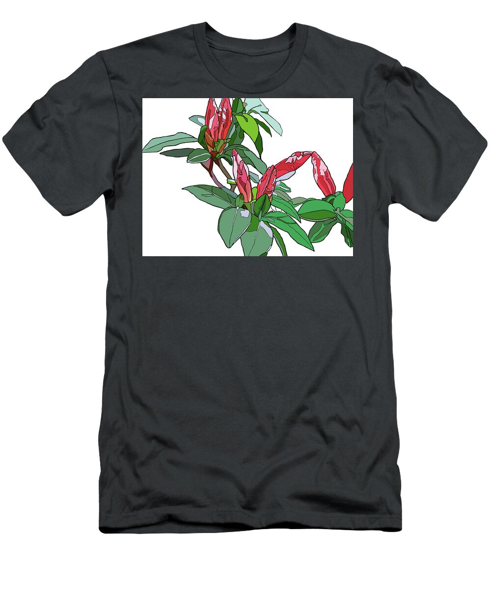 Rhododendron T-Shirt featuring the painting Rhododendron buds by Jamie Downs