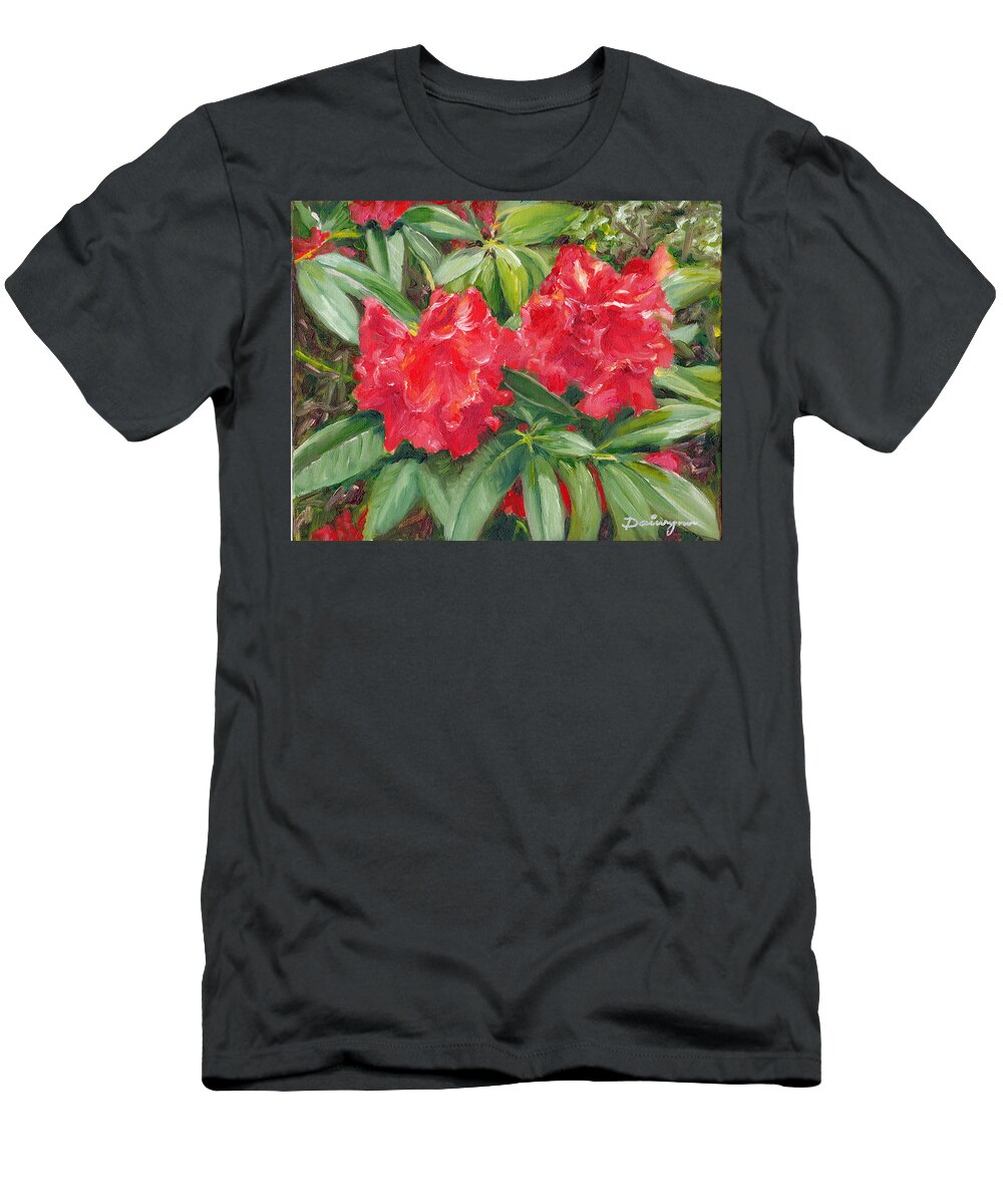Rhododendrons T-Shirt featuring the painting Rhododendrons by Dai Wynn