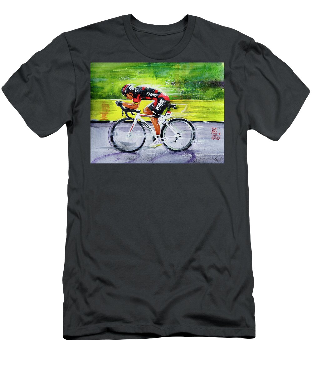 My Name On Ebay Is Sannpet. 24cm X 32cm Watercolour T-Shirt featuring the painting Richie Porte by Shirley Peters
