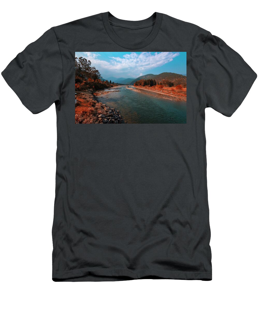 River T-Shirt featuring the photograph River in the Kingdom of Happiness by Pravine Chester