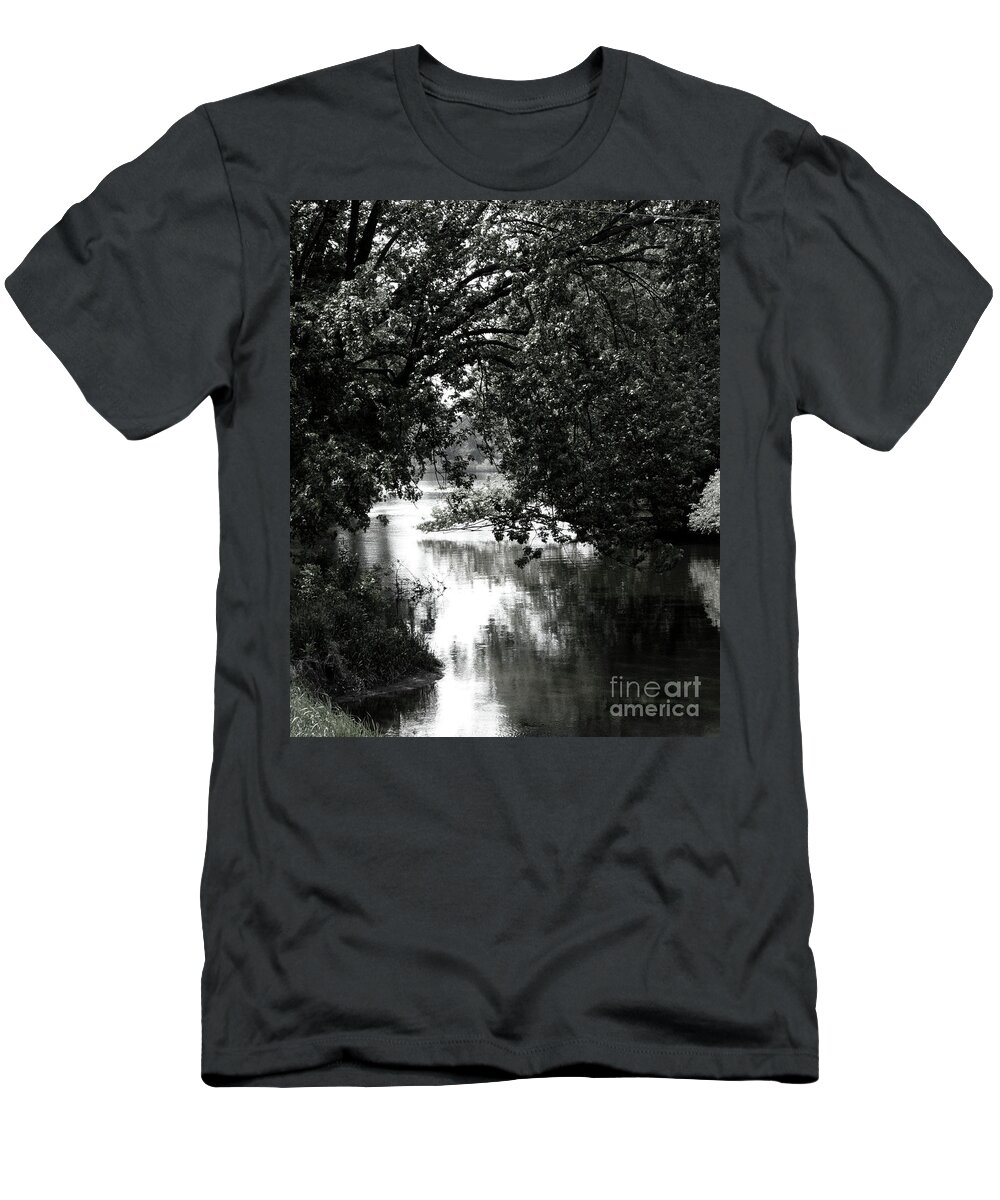 Black & White T-Shirt featuring the photograph River passage in black and white by Paula Joy Welter