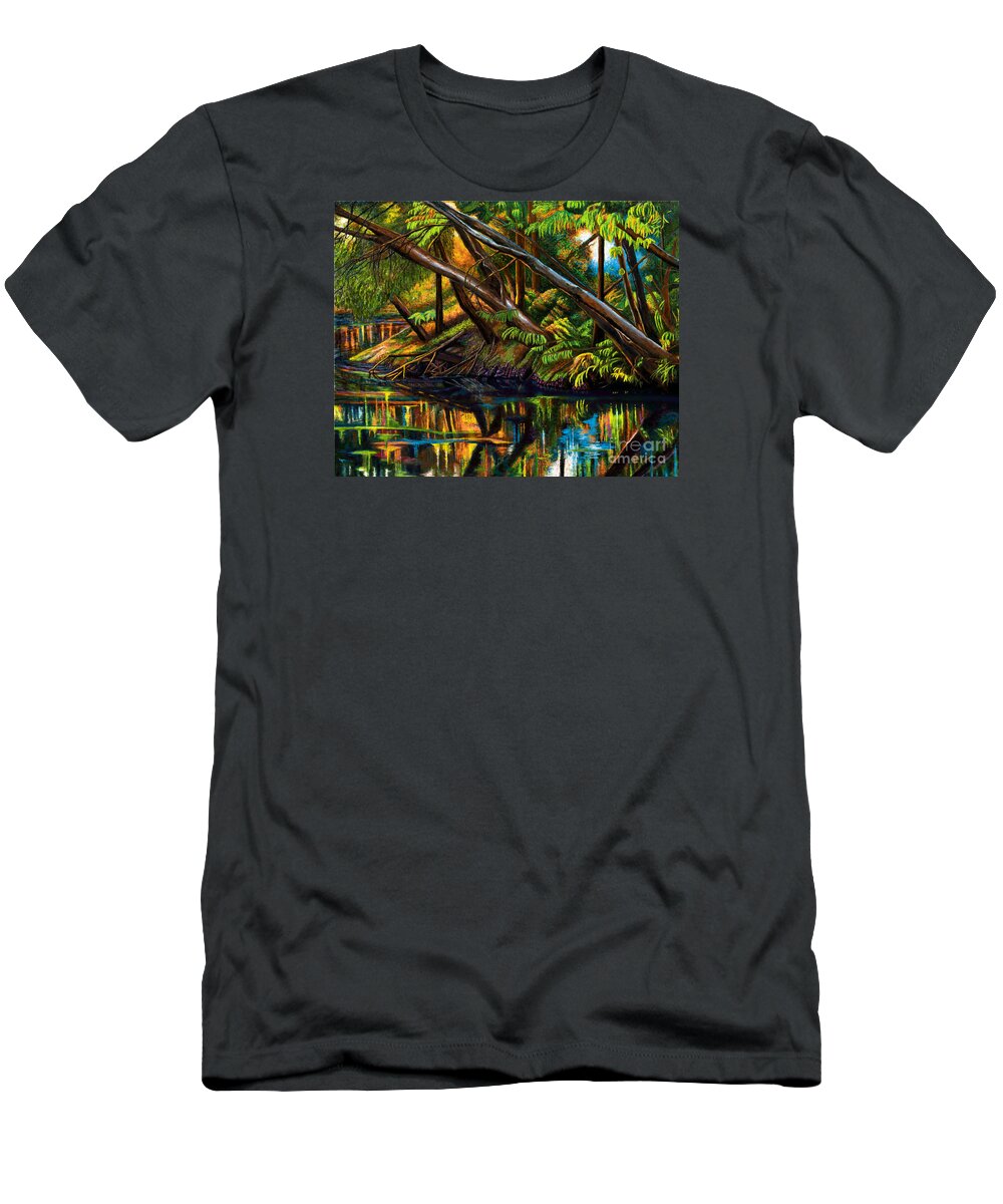 River T-Shirt featuring the painting River Washed in Moonlight by Jackie Case