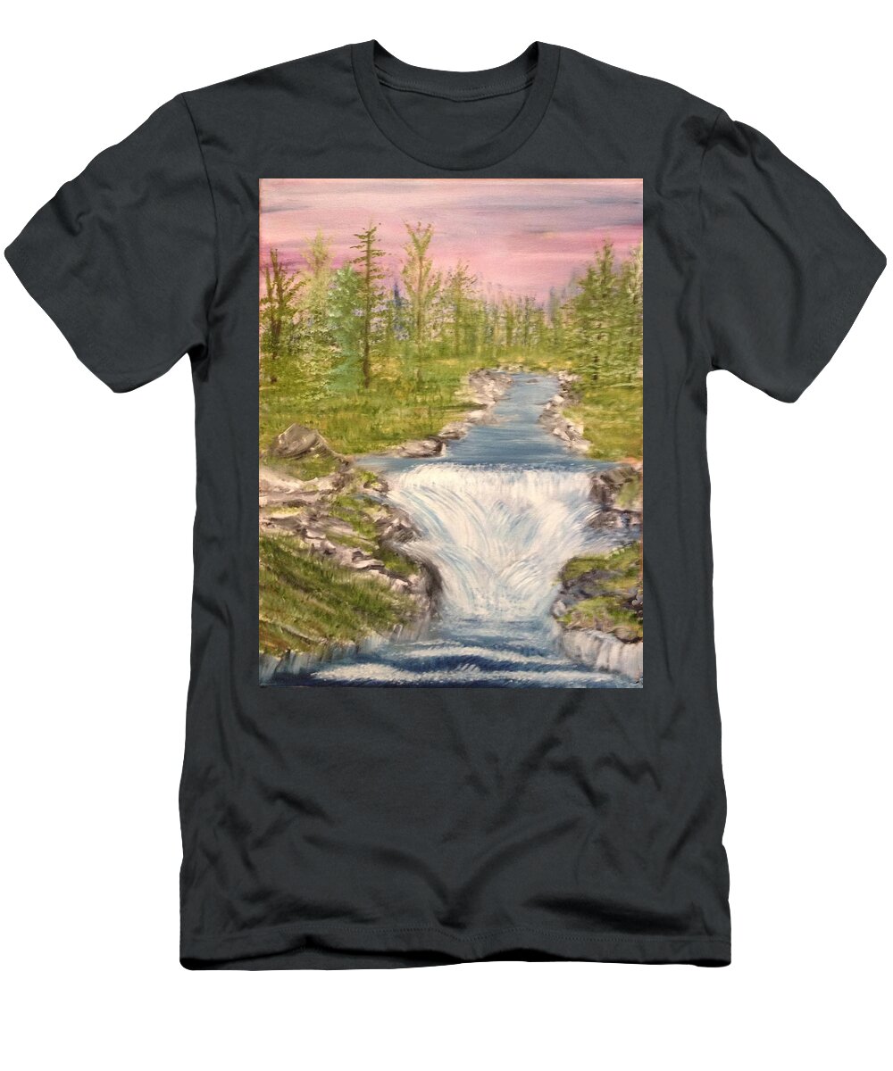 River T-Shirt featuring the painting River with Falls by Suzanne Surber