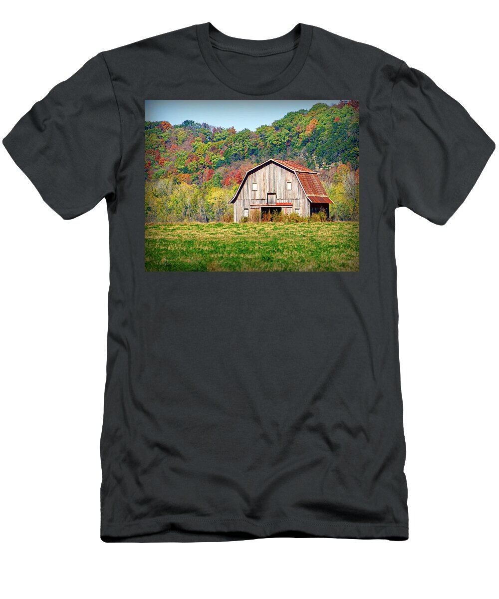 Barn T-Shirt featuring the photograph Riverbottom Barn in Fall by Cricket Hackmann