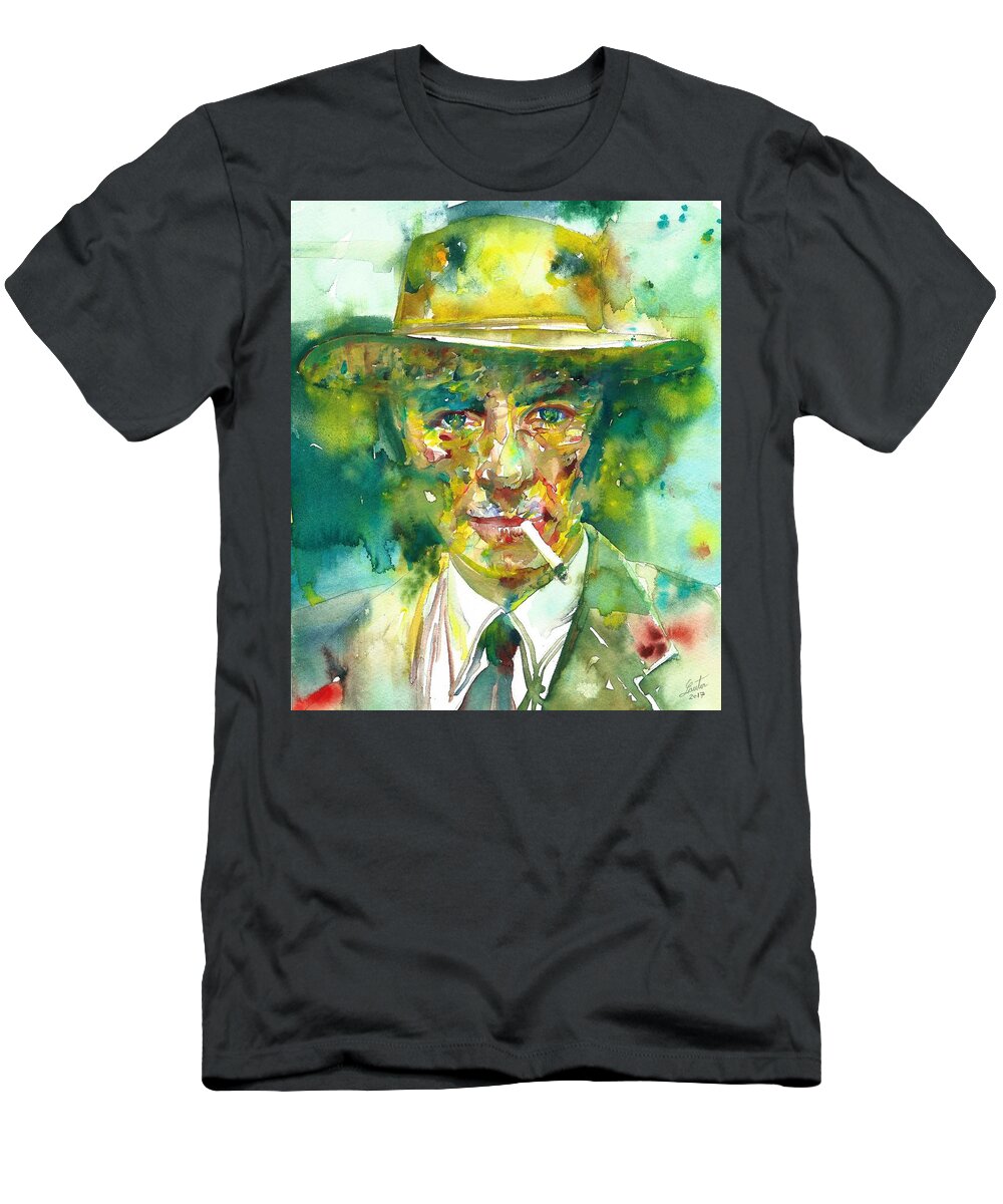 Robert Oppenheimer T-Shirt featuring the painting ROBERT OPPENHEIMER - watercolor portrait.2 by Fabrizio Cassetta