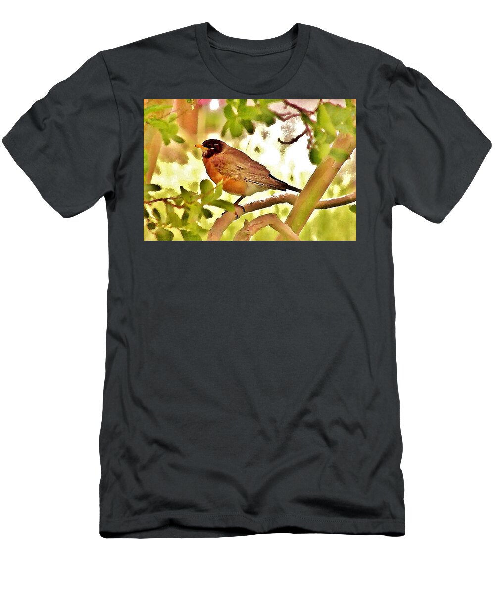  T-Shirt featuring the photograph Robin in Tree by Kim Bemis
