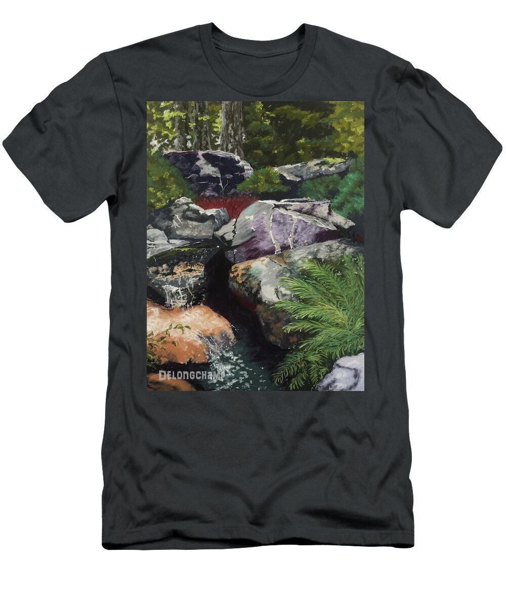 Rocky Creek T-Shirt featuring the pastel Rocky Creek by Gerry Delongchamp