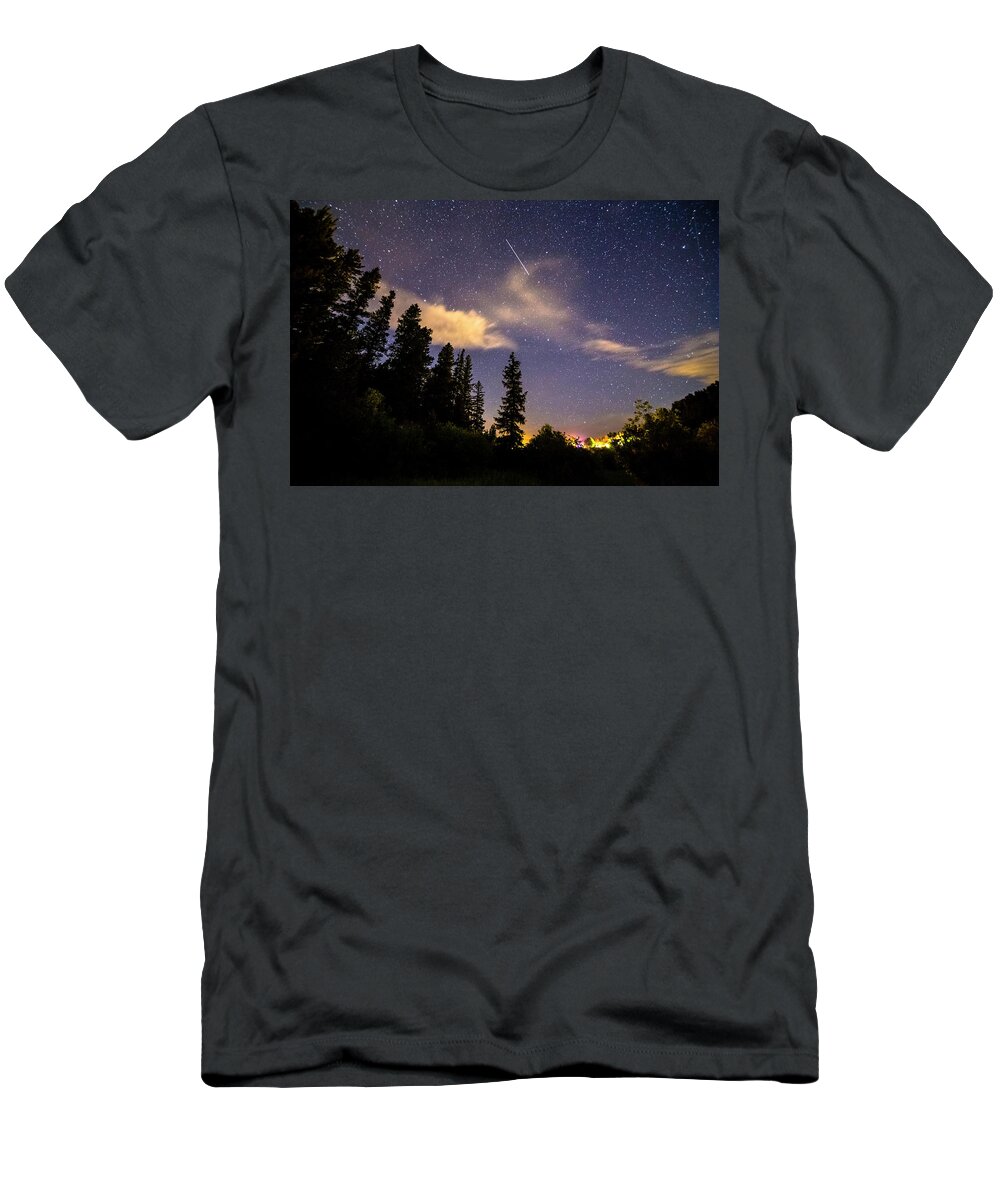 Night T-Shirt featuring the photograph Rocky Mountain Falling Star by James BO Insogna