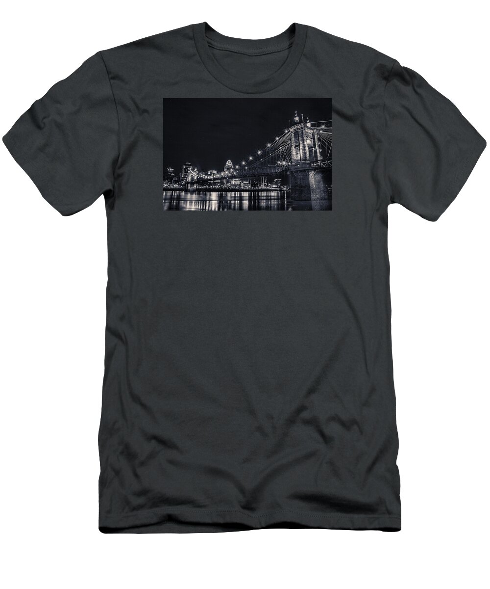 Roebling T-Shirt featuring the photograph Roebling Suspension Bridge by Jason Finkelstein