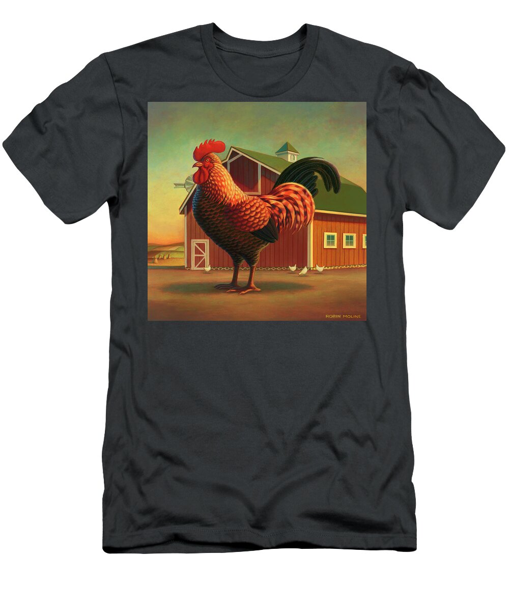 #faatoppicks T-Shirt featuring the painting Rooster and the Barn by Robin Moline