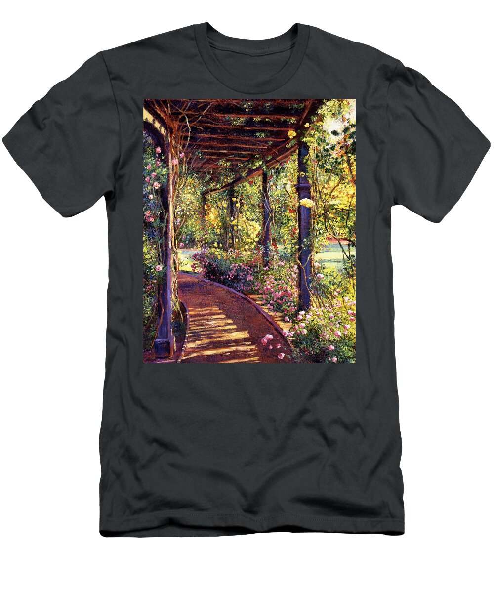 Flowers T-Shirt featuring the painting Rose Arbor Toluca Lake by David Lloyd Glover