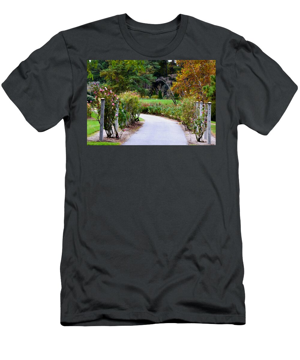 Norfolk Botanical Garden T-Shirt featuring the painting Rose Garden 5 by Jeelan Clark