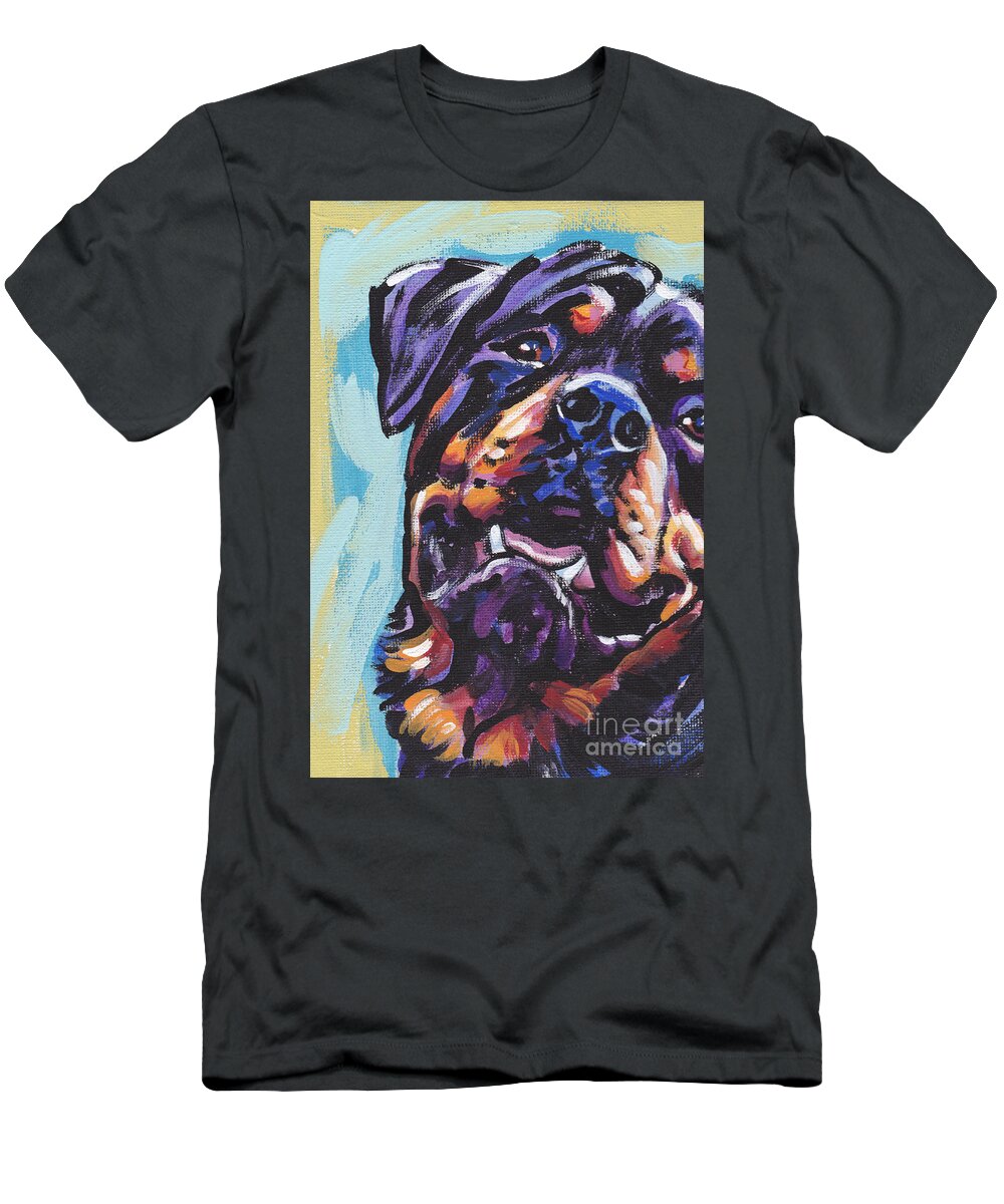 Rottweiler T-Shirt featuring the painting Rottie Power by Lea S