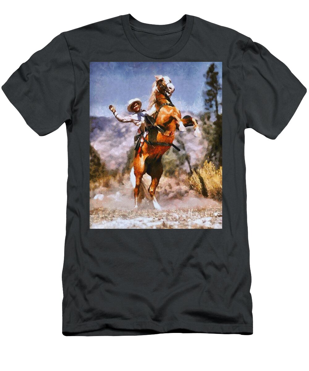 Cinema T-Shirt featuring the painting Roy Rogers and Trigger, Hollywood Western Legends by Esoterica Art Agency