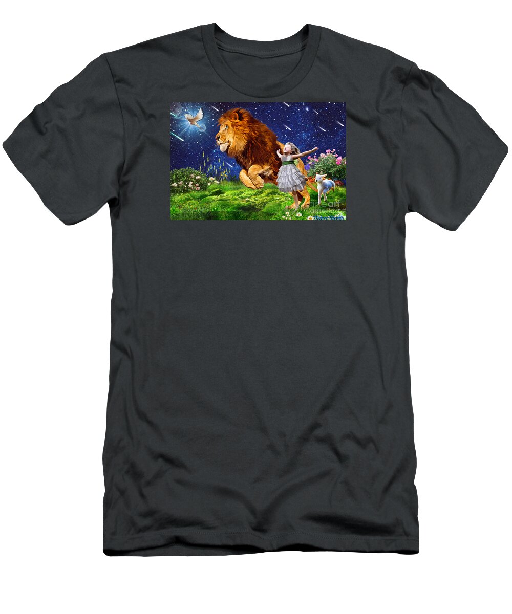 Lion Of Judah T-Shirt featuring the digital art Run the good race by Dolores Develde