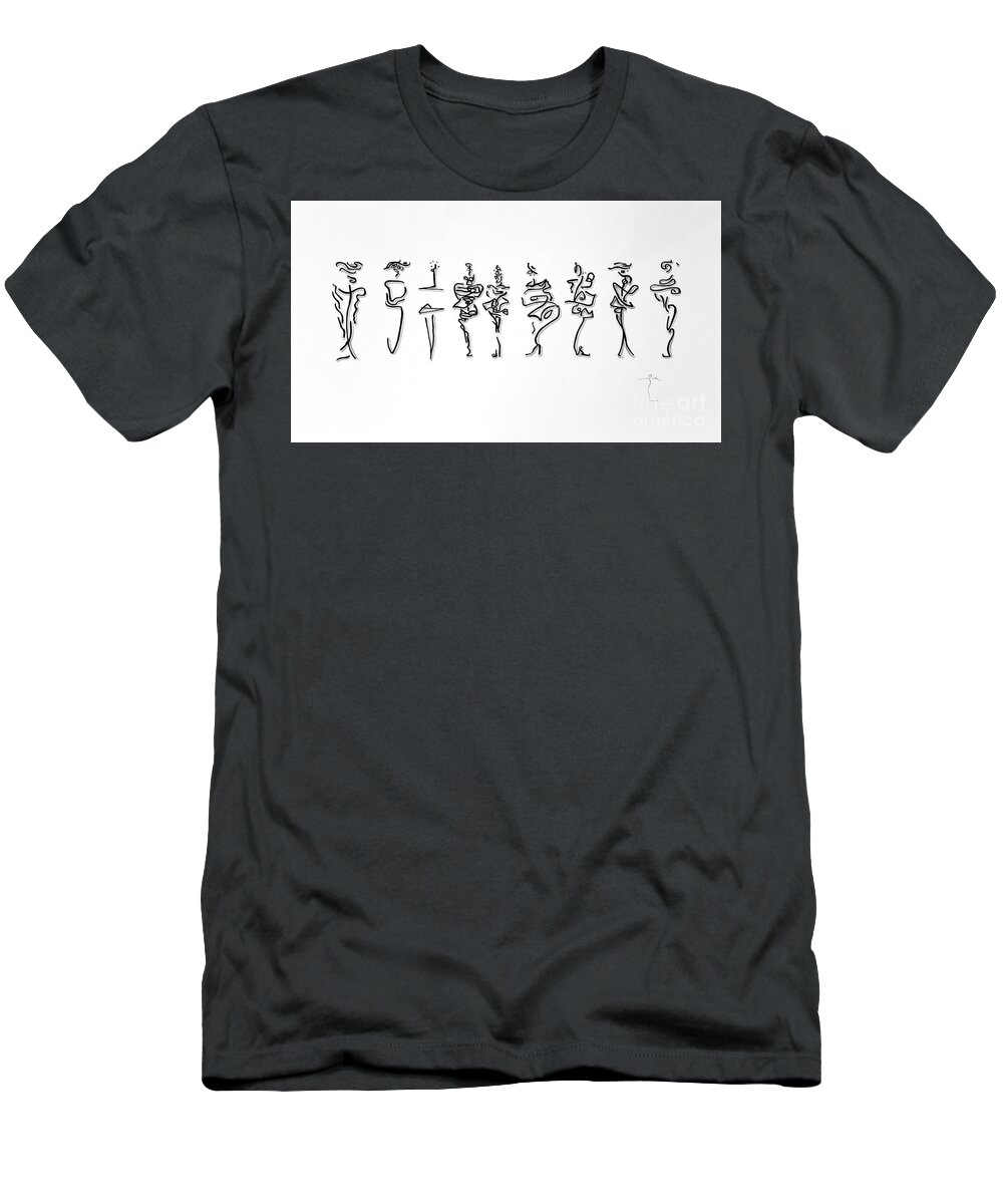  T-Shirt featuring the drawing Runway Ladies by James Lanigan Thompson MFA