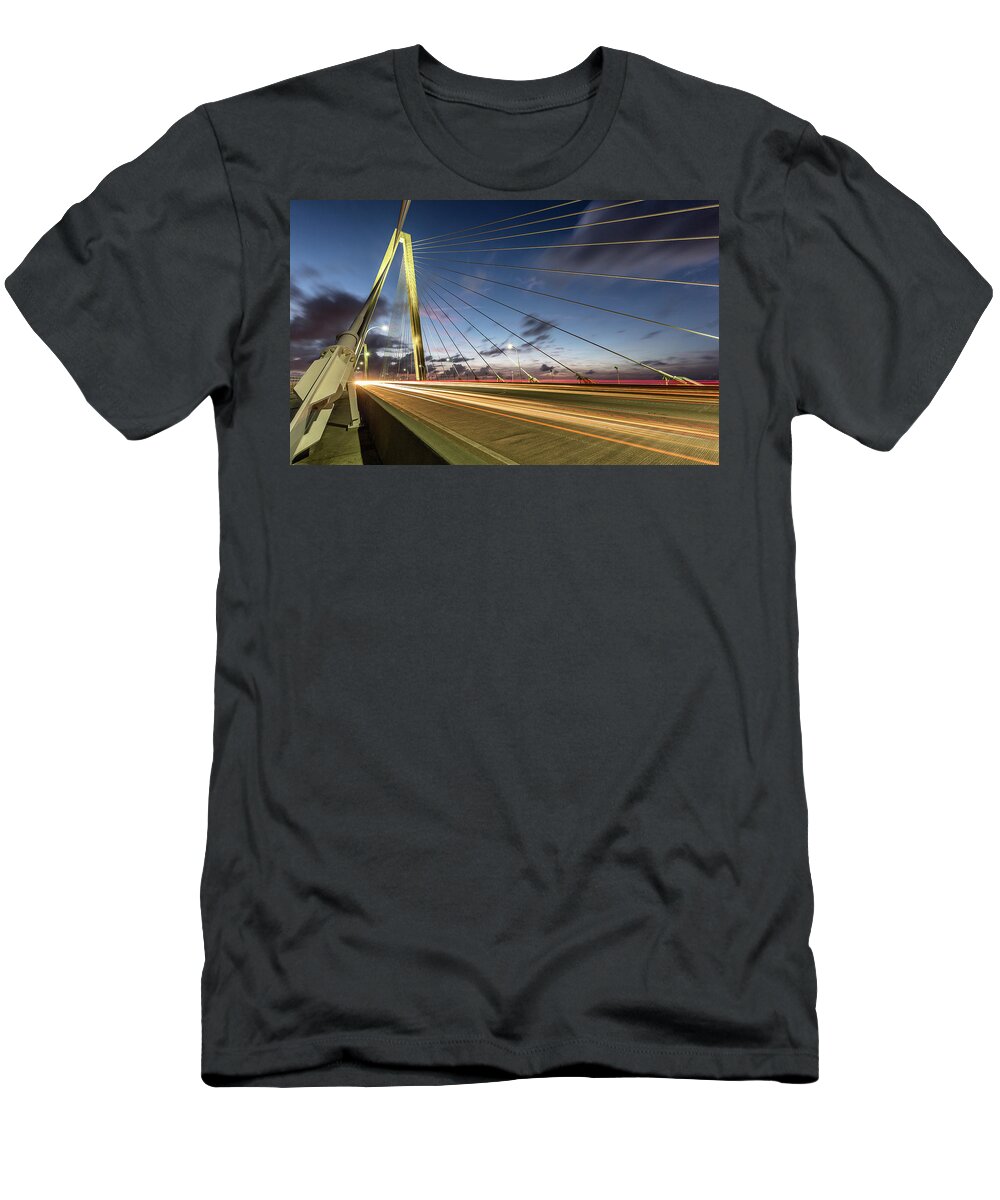 Arthur Ravenel Jr. Bridge T-Shirt featuring the photograph Rush Hour - Ravenel Bridge Charleston SC by Donnie Whitaker