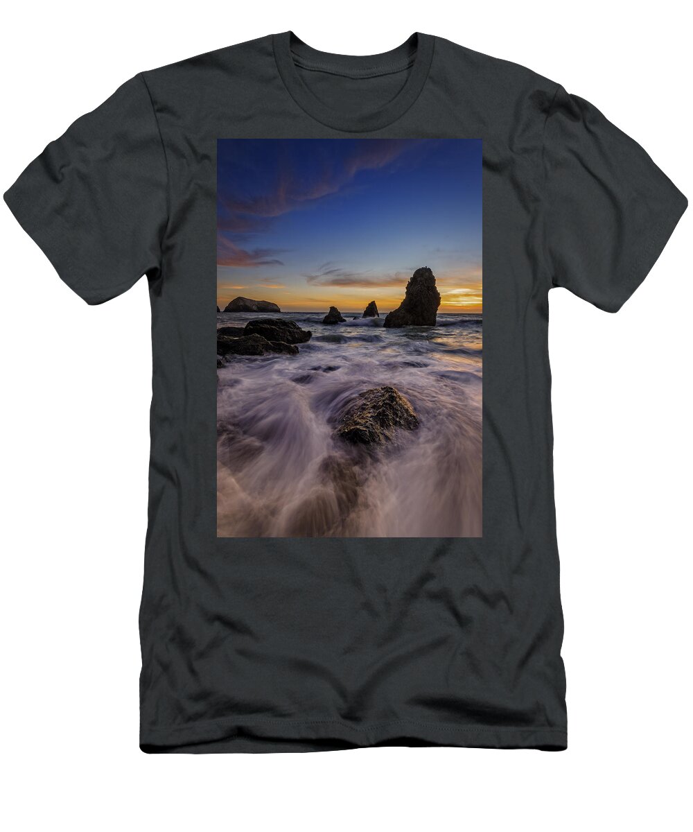 Marin Headlands T-Shirt featuring the photograph Rushing Tide on Rodeo Beach by Rick Berk