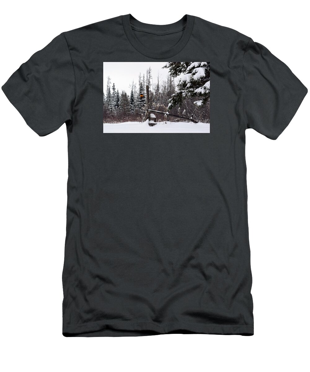 Winter T-Shirt featuring the photograph Rustic Property Marker by William Tasker