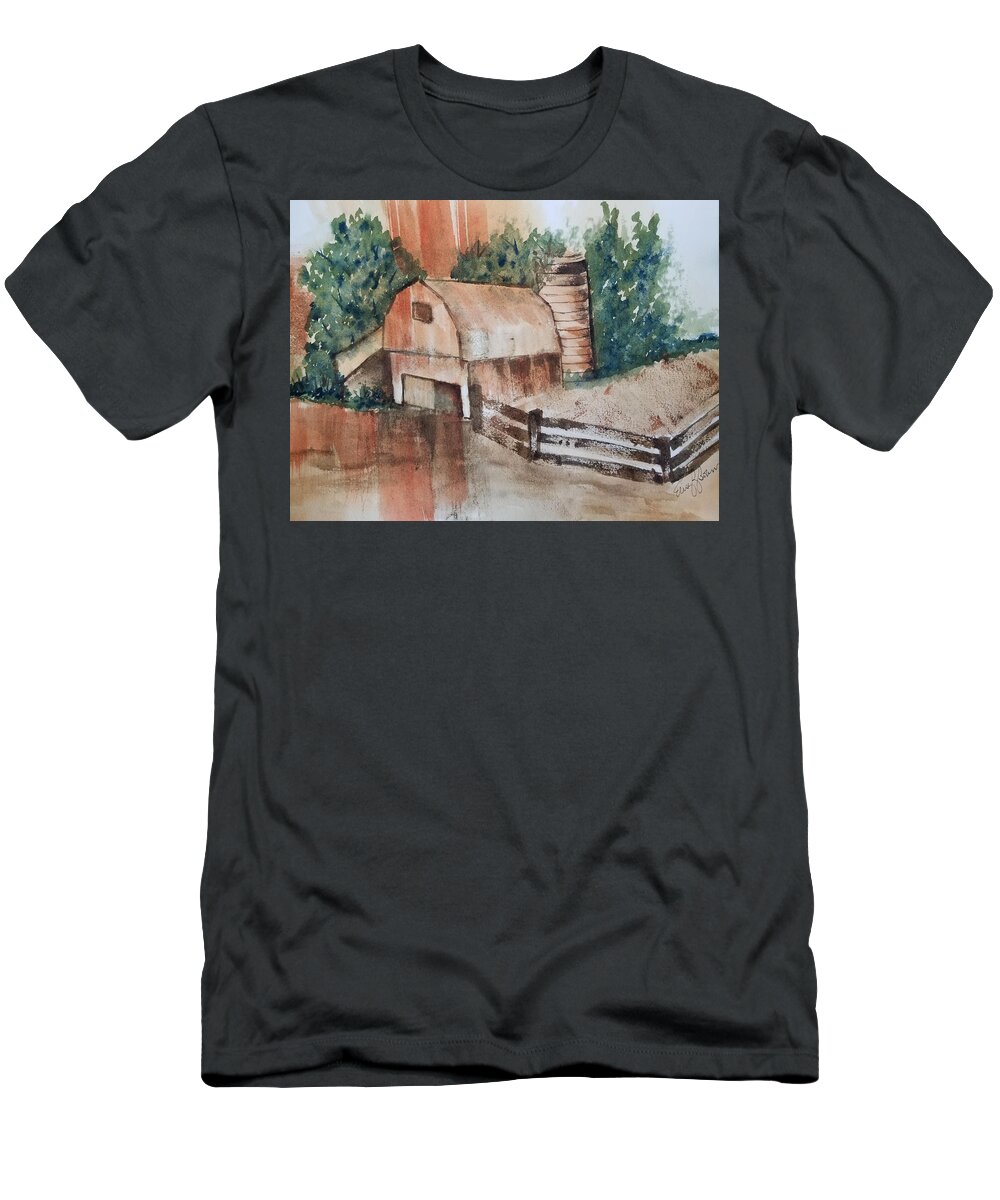 Barn T-Shirt featuring the painting Rusty Barn by Elise Boam