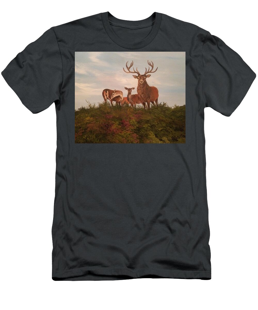 Stag T-Shirt featuring the painting Rutting Season by Jean Walker