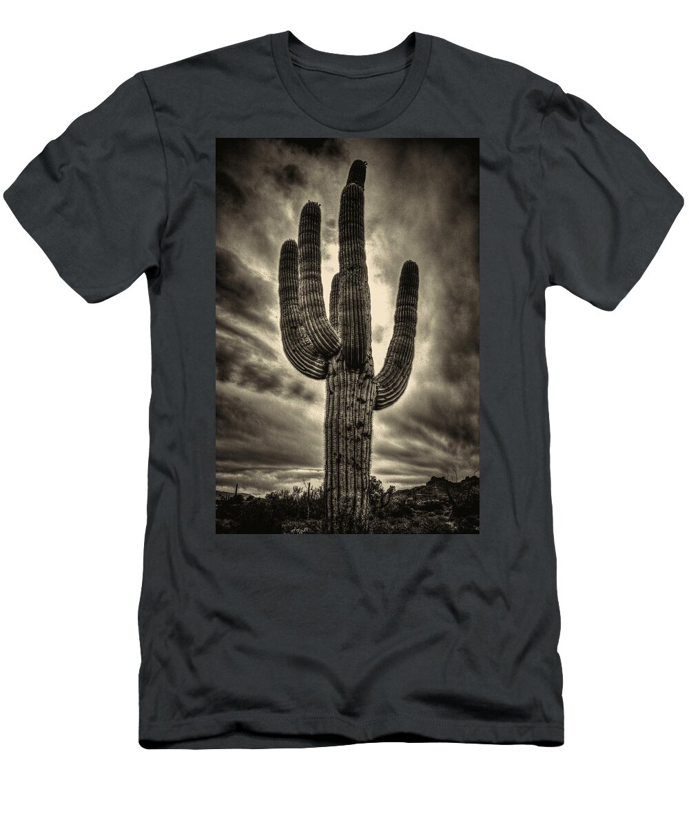 Arizona T-Shirt featuring the photograph Saguaro and Storm Clouds by Roger Passman